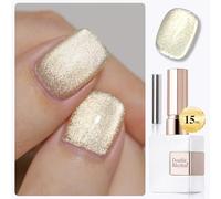 Double Rhythm Cat Eye Magnet Gel Nail Polish 15ml Holographic Shine Ice Crystal Clear Salon Removable with Magnet at Home (Gold-Mc1140)