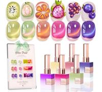 Double Rhythm Fruit Cat Eye Gel Nail Polish Set of 6 0.5 Oz Glitter Glitter Gel Nail Polish with Magnet Holographic Reflective Magnetic UV Nail Polish for Use