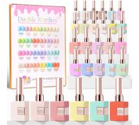 Double Rhythm Set of 28 Gel Nail Polishes 1oz / 0.5oz Same Color Removable Gel Nail Polish Set for Manicure and Nail Art Ideal for Beauty Salon or Cas