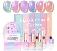 Double Rhythm Set of 6 Cat Eye Gel Nail Polishes Same Color Same Bottle 1.3ml Shine with Magnet Reflective Magnetic Reflective UV Nail Polish for Home (Pink)