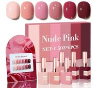 Double Rhythm Set of 6 Gel Nail Polishes 15ml Same Color and Bottle Gel Manicure Kit for Nail Art Beauty Salon Home Use for Women (Burgundy, Red, Nude