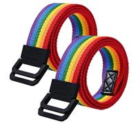 Double ring belt for men women rainbow colors, canvas web belt cut to size extra long, 2 Pack