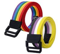 Double ring belt for men women rainbow colors, canvas web belt cut to size extra long, 2 Pack