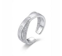 Double Ring Brushed Metal Star Pattern Open Cuff Ring,Adjustable Boho Polka dot Textured Minimalist Fashion Band for Women Daily Wear(Silver