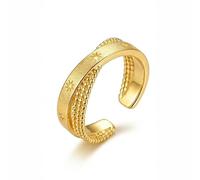 Double Ring Brushed Metal Star Pattern Open Cuff Ring,Adjustable Boho Polka dot Textured Minimalist Fashion Band for Women Daily Wear(Gold