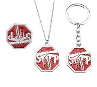 Double Ring Emblem Pendant Necklace Apocalyptic-Inspired Keychain Accessory Unisex Jewelry Gift for Daily Wear