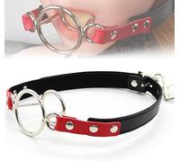Double Rings Open Mouth Gag Open Mouth Device Oral Fixation Flirting Mouth Plug Adult Sex Toy BDSM Bondage Restraints Black Red
