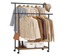 Double-Rod Clothes Rack, Rustic Brown and Ink Black