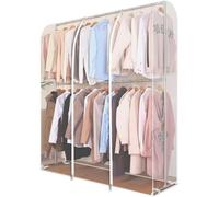 Double-Rod Clothes Rail Cover with Zipper, Waterproof Garment Cover Hanging Rack Protector, 6.5ft/200cm Extra-high Hanger Dust Cover for Dresses Coats Jackets (4ft(120L×50W×200H cm),Transpar