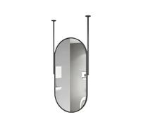 Double-rod Hanging Mirror,Oval Wall Mirror,Mounted on the Ceiling,Suspended Iron Frame,suitable for Bathrooms,living Rooms(Black,50x80cm)