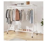 Double Rods Clothes Rack, Rolling Clothing Rack For Hanging Clothes, Metal Garment Racks, Portable Wardrobe Racks For Bedroom Laundry Living Room(White,80cm/31.5in)