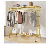 Double Rods Clothes Rack, Rolling Clothing Rack For Hanging Clothes, Metal Garment Racks, Portable Wardrobe Racks For Bedroom Laundry Living Room(Gold,100cm/39.4in)