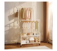 Double Rods Clothing Rack With Mesh Shelf, Rolling Metal Garment Rack, Hanging Clothes Racks, Portable Clothes Organizer For Bedroom Living Room(White,120cm/47.2in)