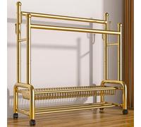 Double Rods Garment Rack With Wheels,Multifunctional Heavy Duty Clothes Organizer,Clothing Racks For Hanging Clothes,with Storage Shelves/Hooks,For Bedroom Laundry Room(Gold,150cm/59in)