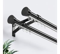 Double - Roman Curtain Track - Sliding Curtain Rod - Wall Mount Aluminum Straight Curtains Pole - Blackout Mute Curtains Rail - For Room Divider(Black,300cm/9.8ft(3 * 100cm))