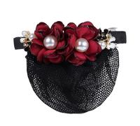 Double Rose Hair Net, Artificial Flower Hair Nets, Bun Nets Pearl, Hair Nets Women, Knot Net, Hair Clip, Hair Clips, Hair Accessories for Ballet Dance, Dancer, Nurse, Hair Fixation, Wine Red B