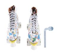 Double Row 4 Wheel Roller Skates White Graffiti Design for Kids and Adults with Front Support Column (39)
