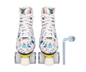 Double Row 4 Wheel Roller Skates White Graffiti Design for Kids and Adults with Front Support Column (37)