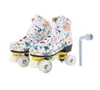 Double Row 4 Wheel Roller Skates White Graffiti Sturdy Durable Skating Shoes with Front Support Column for Kids Adults Indoor Outdoor Size 38