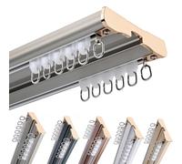 Double Row Ceiling Mount ain Track System - 5.6m (18.4ft) Gray Aluminum Drapery Rods for Room Dividers Mute Roller Sliding Mechanism for Living Room & Bedroom ains