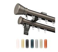 Double Row Curtain Rods for Living Room & Bedroom 7.2FT Aluminum Alloy Ceiling & Wall Track System Silent Sliding Drape Rail Room Divider in Champagne Color