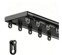 Double Row Curtain Track Ceiling Mounted Heavy Duty Room Partition Track Rail Smooth Quiet Glider Hooks Set for Thick Blackout Curtains Sheer Voile Shower Living Room Bed(Black,3.1m/10.2ft)