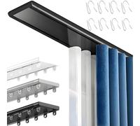 Double Row Curtain Track Ceiling Mounted, Silent Sliding Rails for Curtains, 0.5m-6m Aluminum Alloy Double Curtain Rod for Bedroom Living Room Hospital(Black,0.9m)