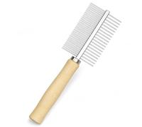 Double Row Dog Grooming Comb, Stainless Steel Teeth Wooden Handle Pet Comb for Dogs Cats, Professional Deshedding Dematting Tool for Long Short Haired Pets