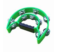 Double Row Handheld Tambourine Metal Jingles Hand Held Plastic Musical Percussion Drum Half Moon Hand Bell for Adults KTV Party Bar (Green)
