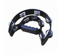 Double Row Handheld Tambourine Metal Jingles Hand Held Plastic Musical Percussion Drum Half Moon Hand Bell for Adults KTV Party Bar (Black)