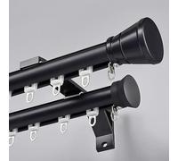 Double Row Hey Duty Curt k System1.4m (4.6ft) Wall MountSliding Rod with Silent Rollers for Room Divider Ideal for Curts Drapes and Room Separation (Black)