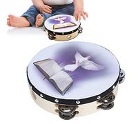 Double Row Jingle Tambourine, Ergonomical Dove and Bible Hand Clap Drum Handheld Percussion for Church Party Adults Kids (20CM)