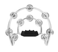 Double Row Jingles, Handbell Half Circle Tambourine Metal Jingles Percussion Instrument Comfort Grip for Adults KTV Party Music Performances (Silver)