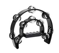 Double Row Jingles Tambourine Handheld Percussion Instrument, Plastic and Metal, Various Colors - Sound, Smooth Surface, Fun Music Practice for Kids and Adults (Black)