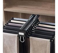 Double Row Slide Rail Pull-Out Trousers Rack 58.8Cmx45.8Cm Extendable Trouser Rack Aluminum Alloy Pants Hanger Space Saving Hanging Rod Three-Section Damping Slide Rail Multi-,Black