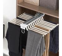 Double Row Slide Rail Pull-Out Trousers Rack 58.8Cmx45.8Cm Extendable Trouser Rack Aluminum Alloy Pants Hanger Space Saving Hanging Rod Three-Section Damping Slide Rail Multi-,Beige