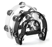 Double Row Tambourine, 2 Pack 10" Tambourine for Adult, Half Moon Musical Instrument with 20 Metal Jingles, Hand Held Drum Percussion for Party, Church, KTV, Black & White