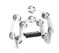 Double Row Tambourine, Metal Jingles Hand Held Percussion Tambourines Metal Jingles Hand Held Percussion Half Moon Tambourine for Adults KTV Party Events (White)