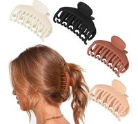 Double Row Teeth Hair Claw Clips 4-Pack, 2.5 Inch Medium Matte Resin Hair Claws for Fine Thin Hair, Non-Slip Hair Accessories for Women & Girls with Short Thin Hair