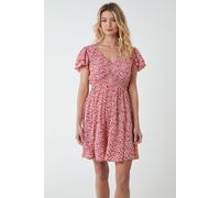 Double Ruffle Empire Shirred Mini Dress Blue Vanilla Red 10
