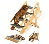 Double Safety Handrails 2 in 1 Adjustable Dog Stairs & Ramp for Small Medium Dogs & Old Cats, Foldable Wooden Pet Steps with Non-Slip Mat for Bed Couch Car Travel