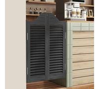 Double Saloon Swinging Doors,30/32/36" Wide,Cafe Doors Auto Close,Louvered Half Waist Fence Door,with Hinges and Hardware,Premium Pine Wood,Horizontal Stripe Wave Top(Black,W150xH90cm)
