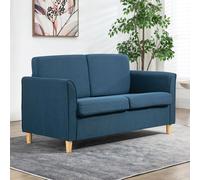 Double Seat Sofa Loveseat Couch 2 Seater Linen Armchair w/ Wood Legs HOMCOM Blue One Size