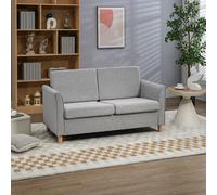 Double Seat Sofa Loveseat Couch 2 Seater Linen Armchair w/ Wood Legs HOMCOM Light Grey One Size