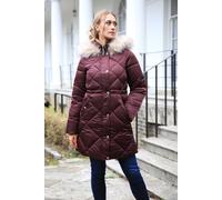 Double Second Lux Satin Long Puffer Coat In Burgundy Burgundy