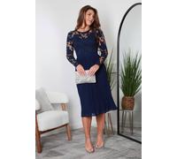 Double Second Navy Long Sleeve Guipure Lace Midi Dress Navy