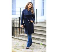 DOUBLE SECOND Women's Wool Blend Wrap Coat in Navy | Size: 16 DOUBLE SECOND Navy 16