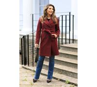 Double Second Wool Blend Collared Wrap Coat In Plum Plum