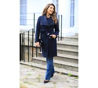 Double Second Wool Blend Wrap Coat In Navy Navy