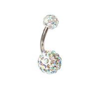 Double Shamballa/Ferido 316L 10mm Surgical Steel Belly/Naval Bar | Crystal Jewel Bars (AB Rainbow Double Shamballa)